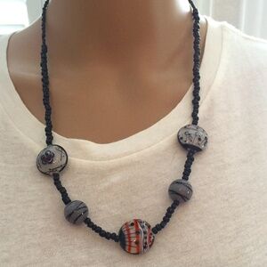 Handmade Black Beaded Necklace with Colorful Round Beads